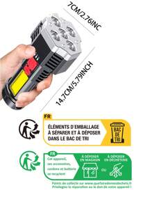 1 pieza ABS LED moderno recargable multifuncional LED antorcha para exterior - Blanco - Ver 4