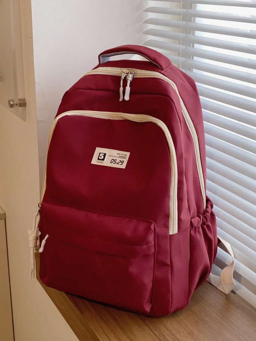 Letter Patch Decor Classic Backpack Medium Zipper | SHEIN USA