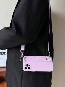 1pc Arm Band & Strap Design Phone Case Compatible With IPhone 15 Pro Max, Full Coverage Soft - Purple - View 2