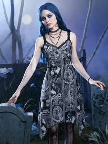 Corpse Bride | ROMWE Đầm Bất đối xứng Tương phản ren Con số Lá thư Giải trí - Nhiều màu - Xem 3