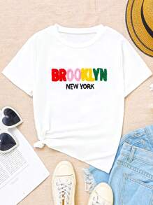 SHEIN Tween Girl Letter Graphic Tee