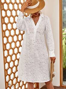 SHEIN VCAY 網眼刺繡弧形下擺襯衫連衣裙