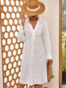 SHEIN VCAY 網眼刺繡弧形下擺襯衫連衣裙