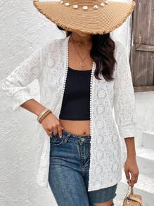 SHEIN Clasi Abrigo con abertura con parte delantera abierta - Blanco - Ver 5