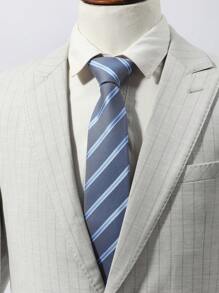 1pc Men's Fashionable Wide Diagonal Stripe Necktie In Business Style Work - Blue - View 2