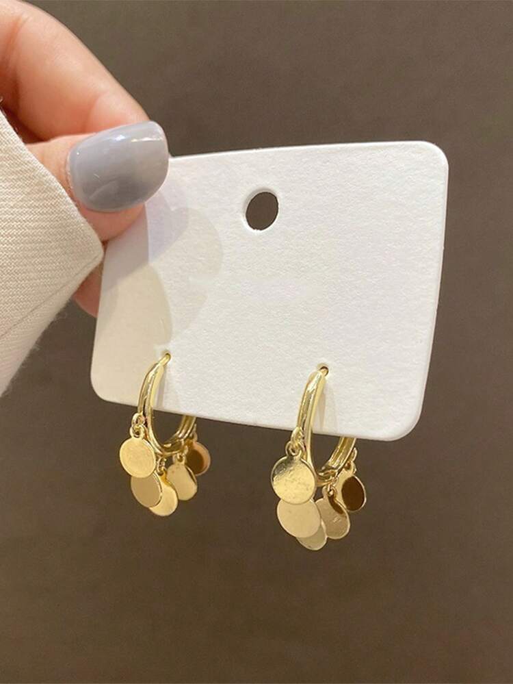 1pair Vintage Simple Circular Earrings Elegant Stud Earrings - Yellow Gold - View 1