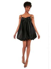 SHEINNeu Vestido con patrón floral con diseño de nudo - Negro - Ver 5