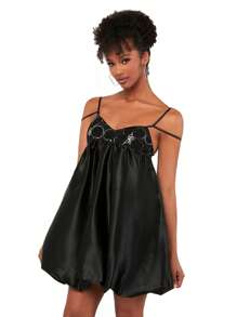 SHEINNeu Vestido con patrón floral con diseño de nudo - Negro - Ver 1