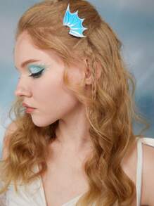 ROMWE Fairycore 美人魚2入組女式鐳射魚鰭裝飾時尚鱷魚髮夾髮飾 - 彩色 - 查看 1