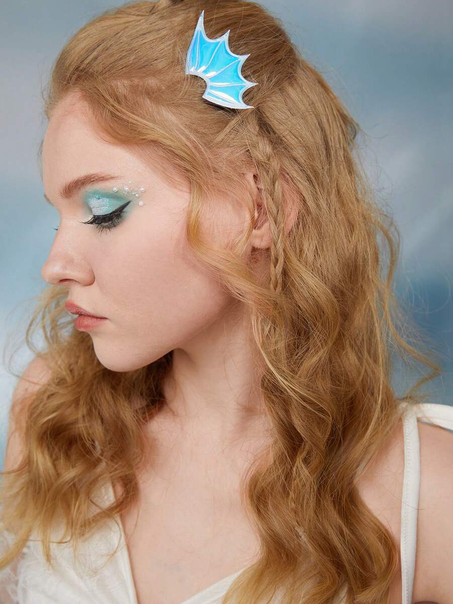 ROMWE Fairycore 美人魚2入組女式鐳射魚鰭裝飾時尚鱷魚髮夾髮飾 - 彩色 - 查看 1