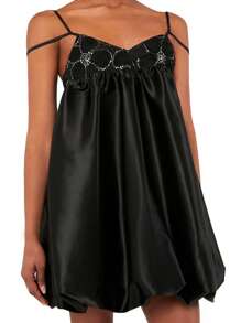 SHEINNeu Vestido con patrón floral con diseño de nudo - Negro - Ver 3