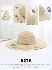 1 Mũ chống nắng thêu hình con bướm dành cho nữ, lý tưởng để mặc hàng ngày và chụp ảnh trên bãi biển - Màu be - Xem 6