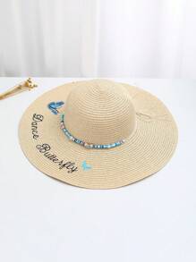 1 Mũ chống nắng thêu hình con bướm dành cho nữ, lý tưởng để mặc hàng ngày và chụp ảnh trên bãi biển - Màu be - Xem 7