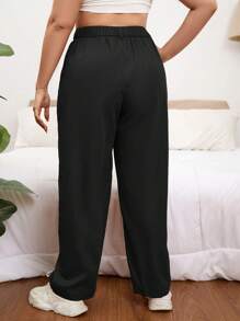 SHEIN Essnce Plus Washed Slant Pocket Trousers - Black - View 2
