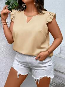 SHEIN LUNE Áo sơ mi Plus Size Cắt ra Xù màu trơn Giải trí - Màu be - Xem 1