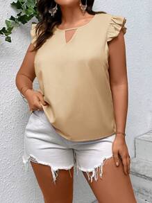 SHEIN LUNE Áo sơ mi Plus Size Cắt ra Xù màu trơn Giải trí - Màu be - Xem 6