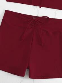 SHEIN Swim Summer Beach Solid Drawstring Bikini - Burgundy - View 6