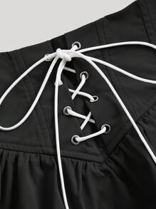 SHEIN MOD Lace Up Front Flare Skirt - Black - View 3