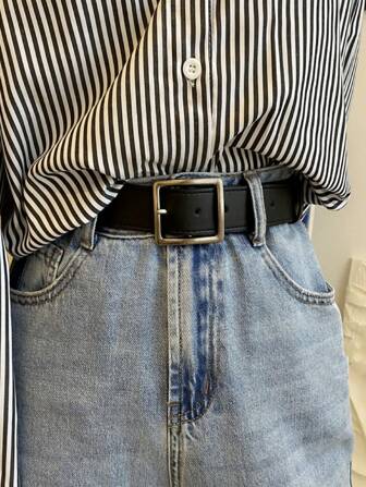 1pc Simple Style Women Rectangle Buckle Casual Belt For Daily Decoration For Jeans Pants Summer, School