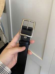 1pc Simple Style Women Rectangle Buckle Casual Belt For Daily Decoration For Jeans Pants Summer, School Fall, Autumn, Halloween