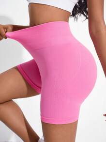 SHEIN Yoga Basic 寬腰帶運動短褲 - 粉色 - 查看 2