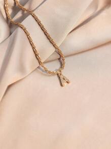 1入組時尚A至Z字母裝飾女士吊墜項鍊，鑲嵌透明寶石，適合派對宴會婚禮 - 金黃色 - 查看 4