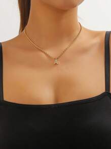 1入組時尚A至Z字母裝飾女士吊墜項鍊，鑲嵌透明寶石，適合派對宴會婚禮 - 金黃色 - 查看 5