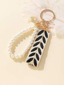 1 pieza Llavero de moda con decoración de perlas falsas tejido, regalo, recuerdo, accesorio de coche, dije de bolso, perla linda gótica y estilo Y2K