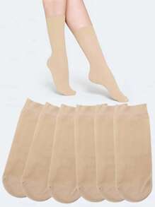 5 pares de medias informales transpirables de color beige, hasta media pantorrilla y versátiles, adecuadas para el uso diario