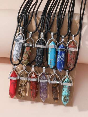 12pcs Multicolor Mori Style Crystal Glass Stone Vacation Gift Necklaces