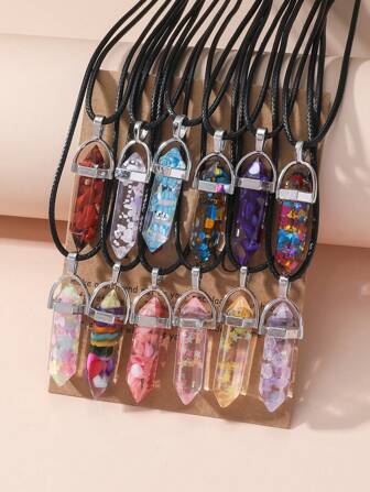 12 件多色森林系列水晶玻璃石度假礼物项链