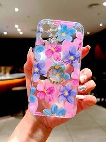 Floral Clear Phone Case With Ring Holder - Multicolor - View 1