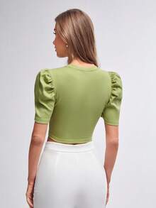 BizChic Camiseta crop de manga farol - Verde Lima - Ver 2