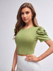 BizChic Camiseta crop de manga farol - Verde Lima - Ver 6