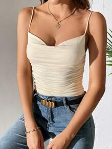 SHEIN Tall Áo khoác và áo lót dành cho xe tăng nữ Vắt Xù màu trơn Giải trí - Màu be - Xem 1