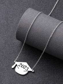 1入組時尚不銹鋼生日年數細節畢業帽吊墜項鍊適合女士適用於畢業禮物 - 銀色 - 查看 1