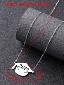 1入組時尚不銹鋼生日年數細節畢業帽吊墜項鍊適合女士適用於畢業禮物 - 銀色 - 查看 3