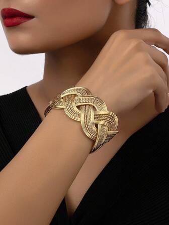 1 pieza Brazalete abierto de estilo elegante y lujoso con diseño de ola en color, perfecto como regalo de vacaciones