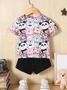 SHEIN 嬰兒卡通圖案T恤和短褲 - 彩色 - 查看 2
