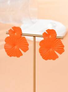 1pair Fashion Iron Lotus Leaf Design Stud Earrings For Women For Daily Life - Orange - View 3