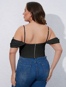 PARTHEA Plus Cold Shoulder Ruched Crop Top - Black - View 2