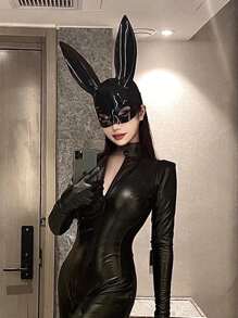 1入組女性素色耳朵裝飾龐克戲服面罩適合派對