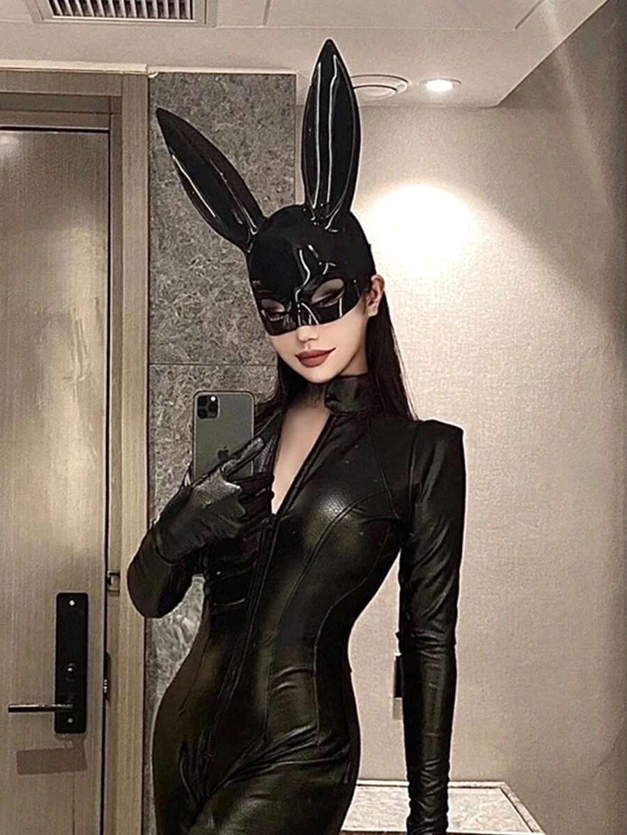 1入組女性素色耳朵裝飾龐克戲服面罩適合派對