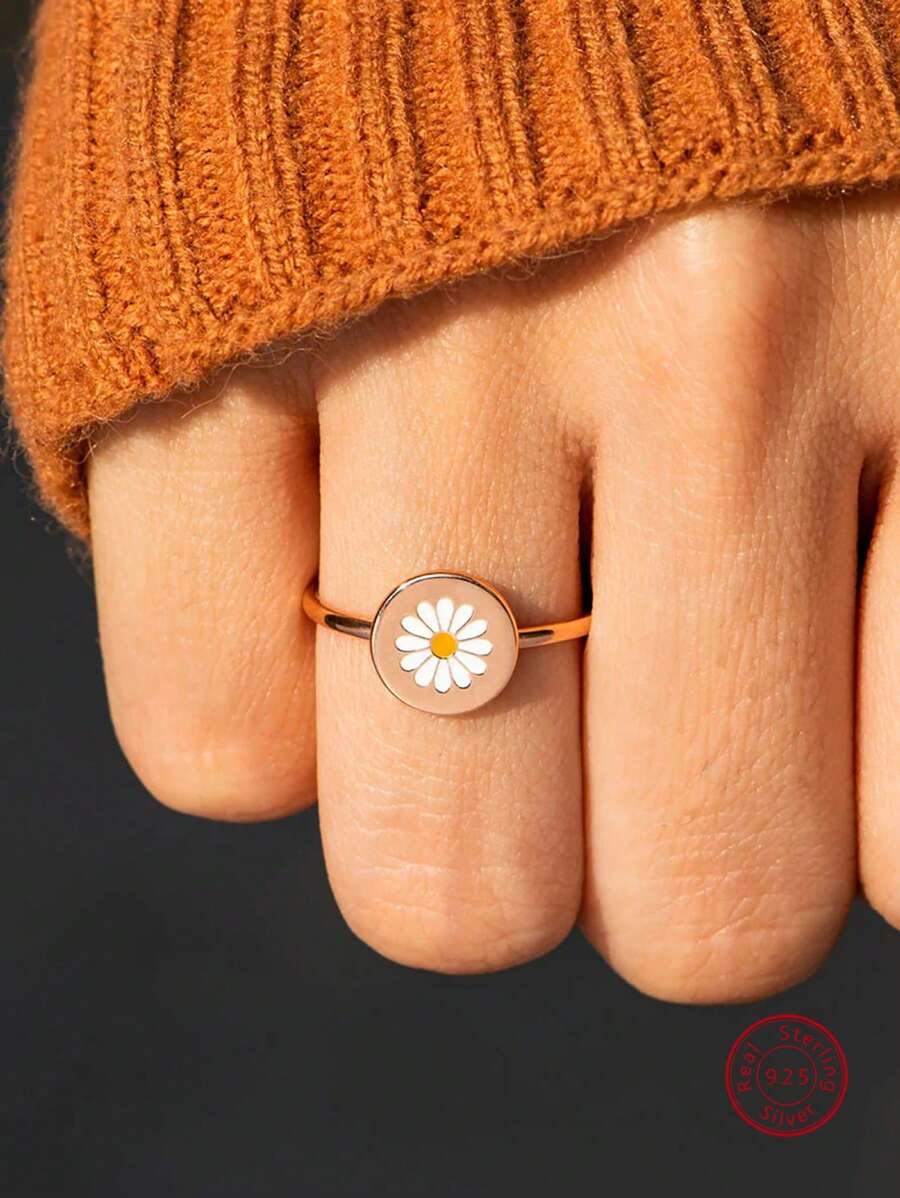 Anillo con diseño flor plata - Oro rosa - Ver 1