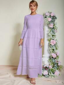 Eilly Bazar Solid Appliques A-line Dress - Mauve Purple - View 3
