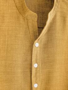 Manfinity Homme Men Half Button Roll Tab Sleeve Shirt - Yellow - View 3
