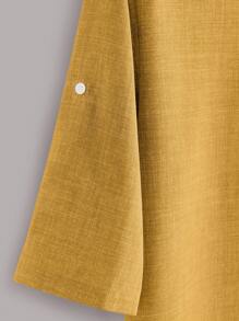 Manfinity Homme Men Half Button Roll Tab Sleeve Shirt - Yellow - View 4