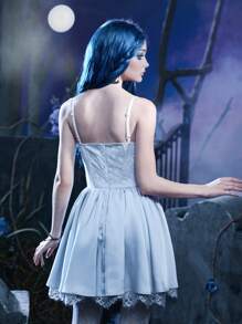 ROMWE Goth 蕾絲拼接吊帶洋裝無手套 - 淺藍色 - 查看 2