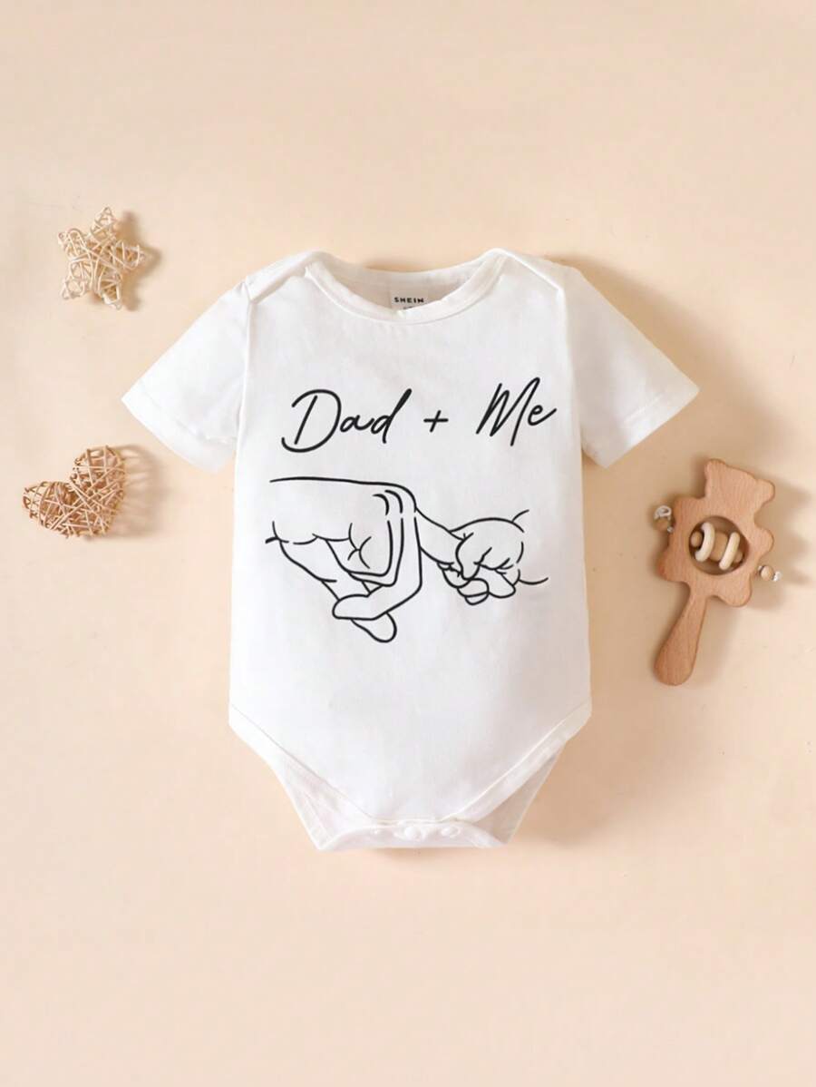 Bộ đồ liền thân in chữ và cử chỉ thoải mái cho bé trai, mùa hè - trắng - Xem 1