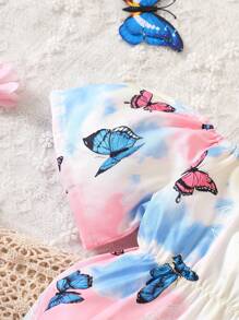 嬰兒蝴蝶圖案挖肩連體衣和頭巾 - 彩色 - 查看 5